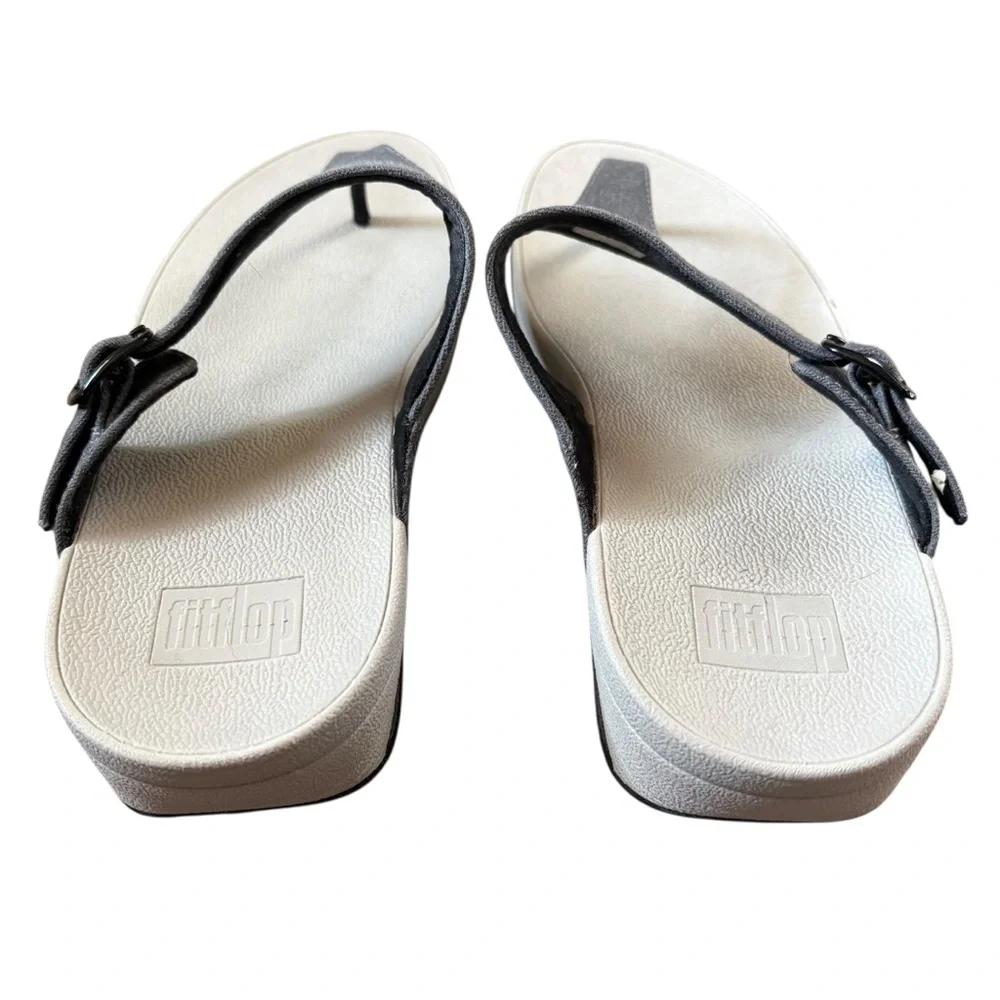 FitFlop toe-post gray canvas thong sandals size 10